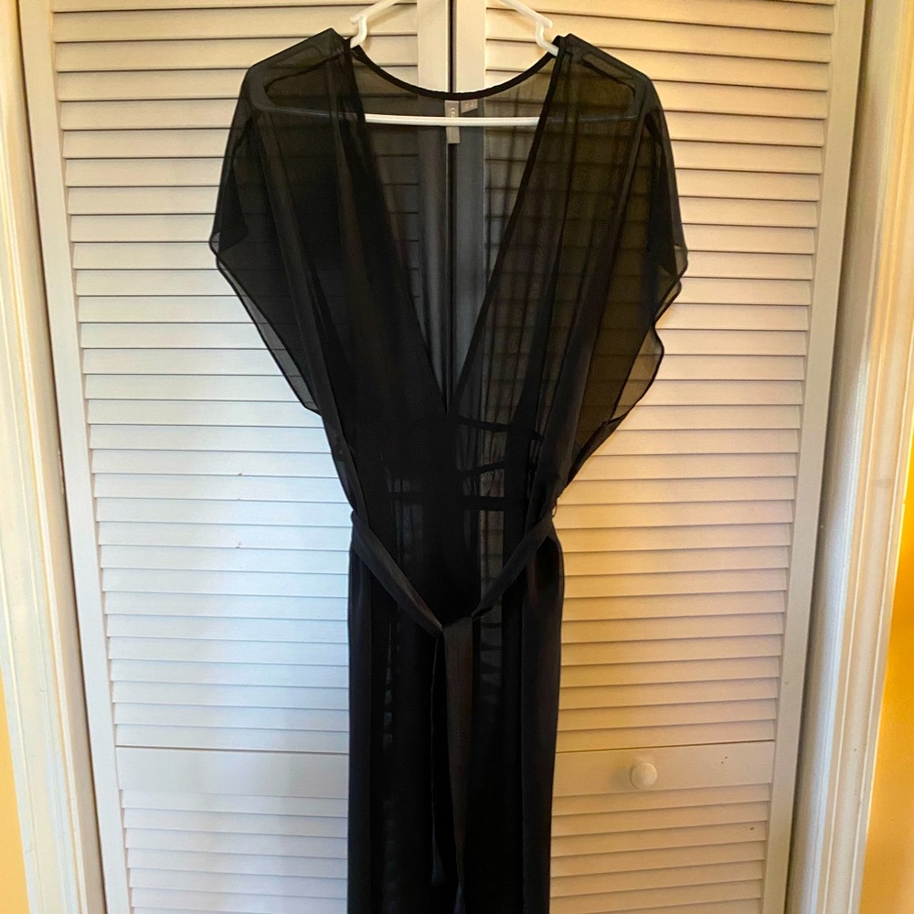 ASOS Short Maxi Sleeve Sheer Black Beach Coverup - US 2